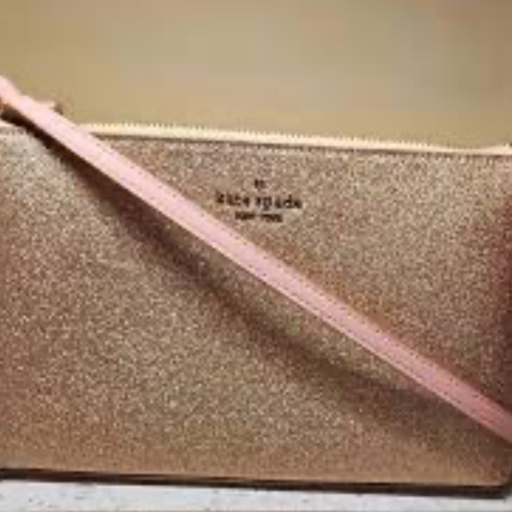 Kate Spade Glittering Gold Crossbody Bag with Pink Strap